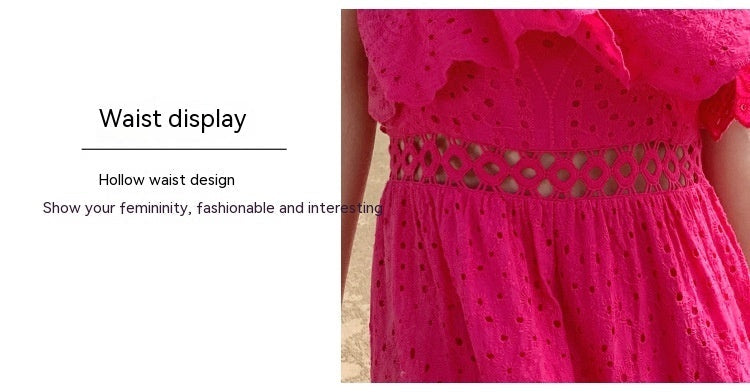 Real Shot Ruffled Stitching Heavy Industry Sling Dress Vacation