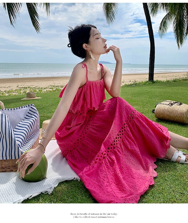 Real Shot Ruffled Stitching Heavy Industry Sling Dress Vacation