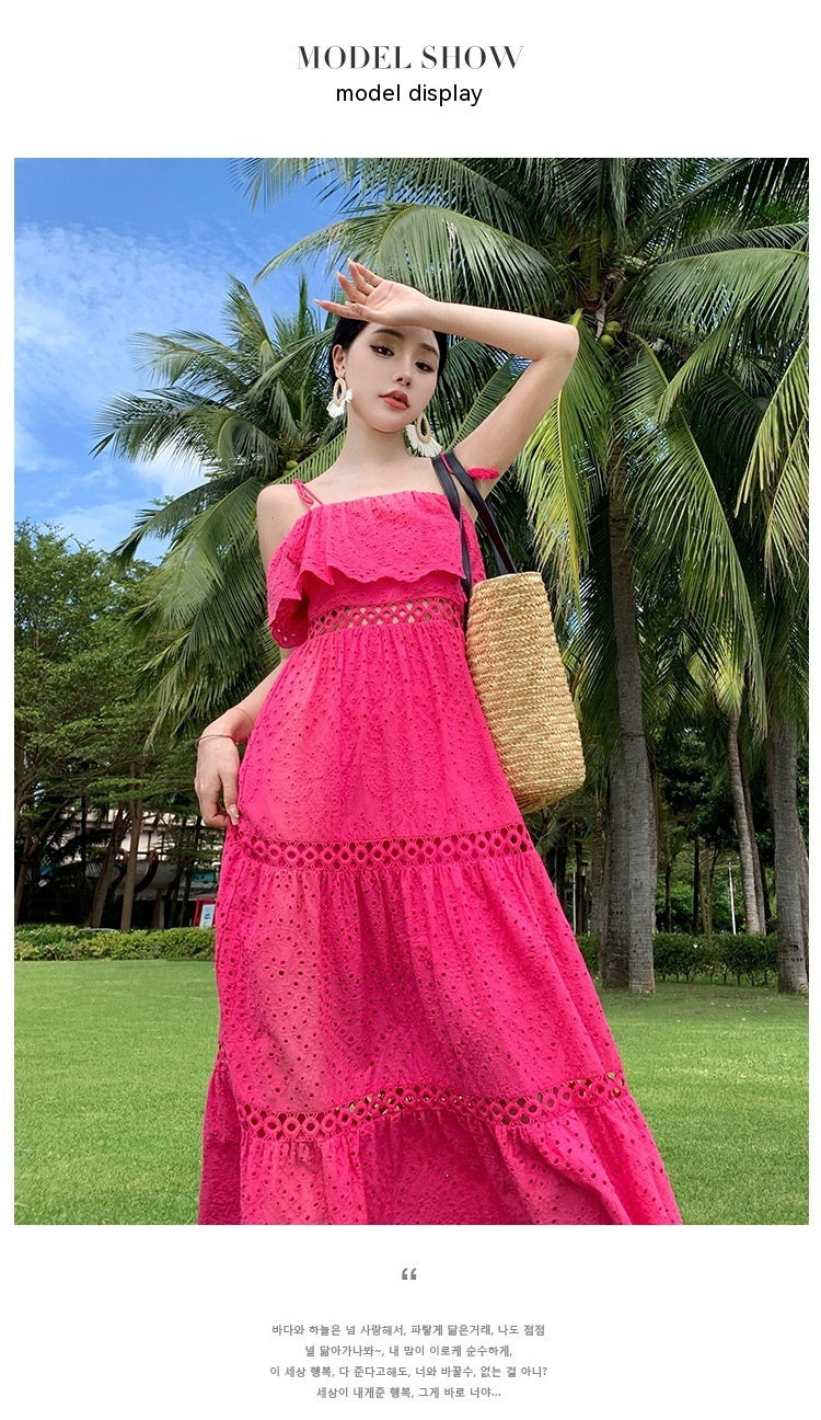 Real Shot Ruffled Stitching Heavy Industry Sling Dress Vacation