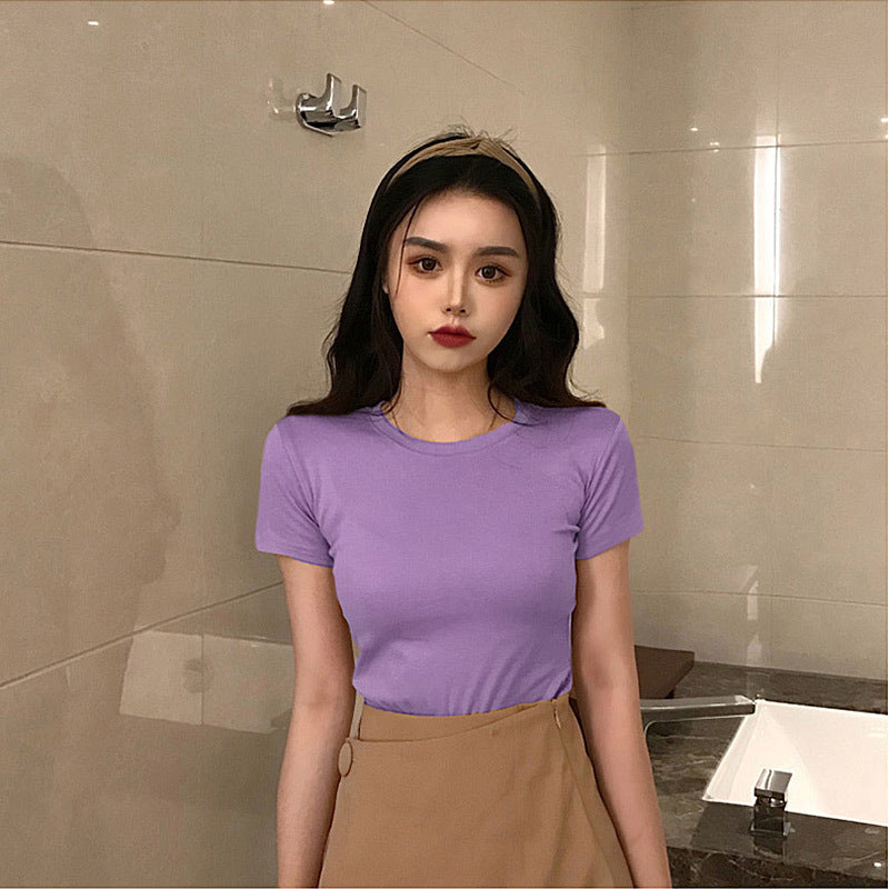 Solid color short sleeve T-shirt