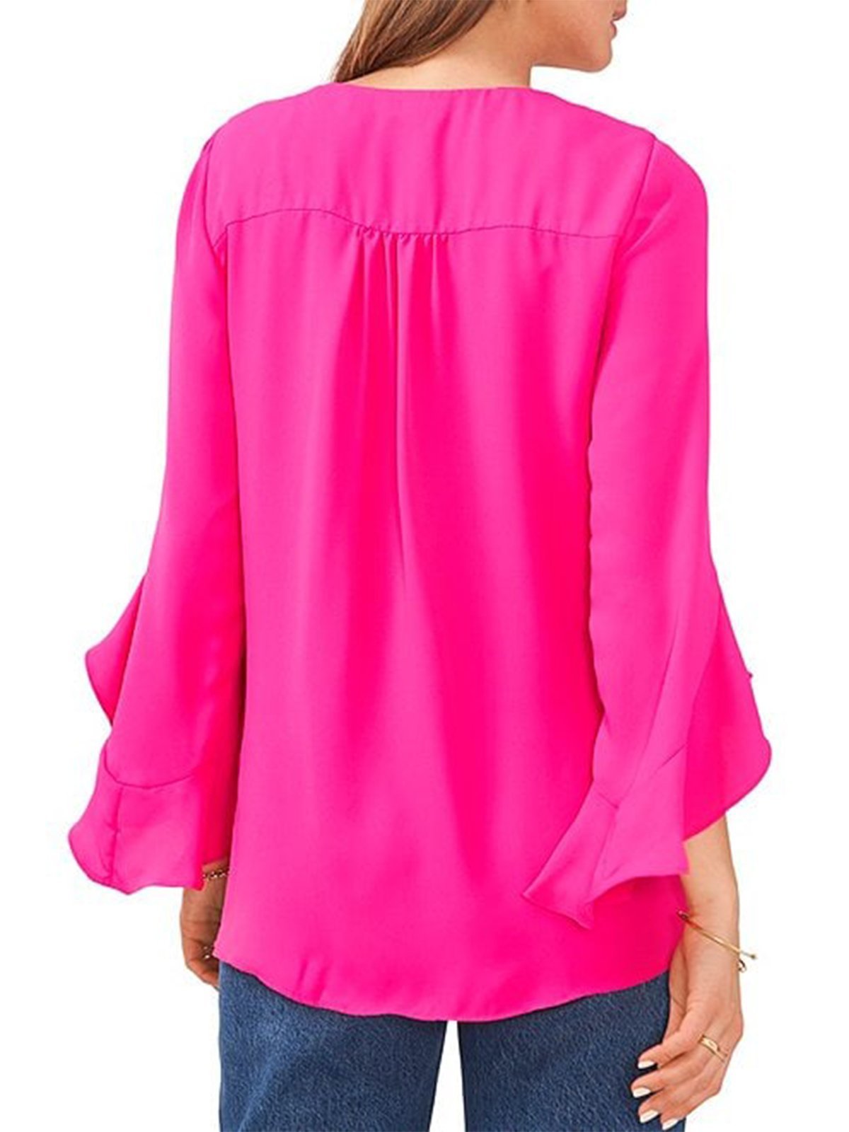Women's V-neck Irregular Solid Color Knitted Shirt