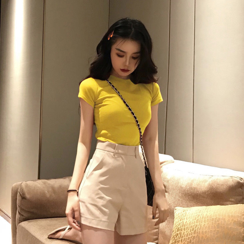 Solid color short sleeve T-shirt