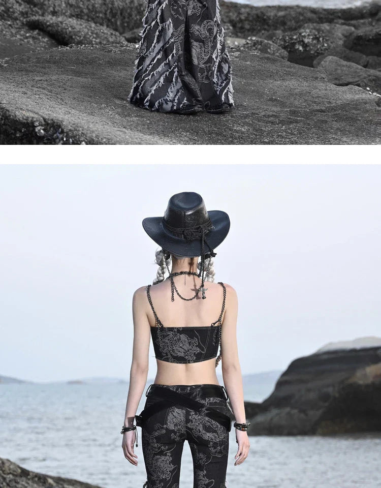 Women's Spaghetti Strap Dragon Rivet Metal Chain Decor Crop Top