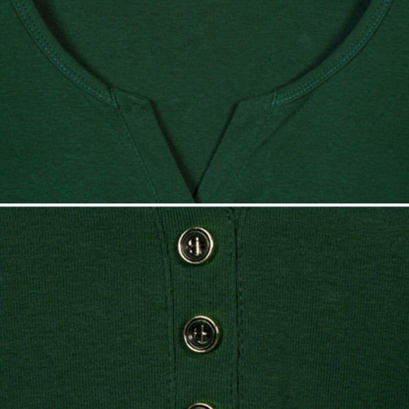 Autumn Fashion Long Sleeve T-Shirt Tops with Button Decoration for Women
