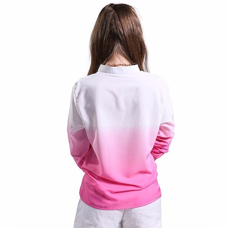 Long Sleeved V Neck Casual Fashion Women’s Gradient Color Blouse Tops