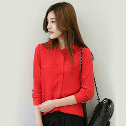 Plus Size Ladies Blouses Casual Women's Long Sleeved Solid Shirt