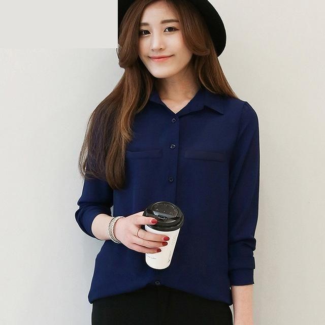 Plus Size Ladies Blouses Casual Women's Long Sleeved Solid Shirt