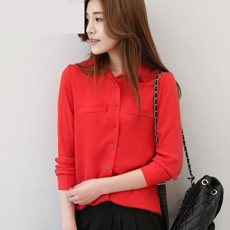 Plus Size Ladies Blouses Casual Women's Long Sleeved Solid Shirt