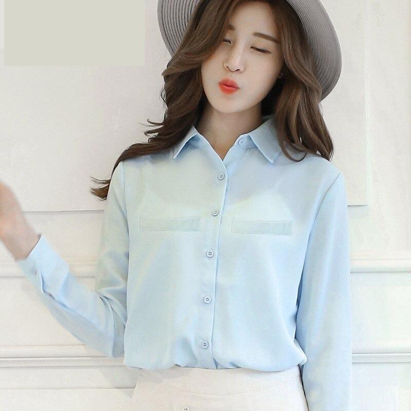 Plus Size Ladies Blouses Casual Women's Long Sleeved Solid Shirt