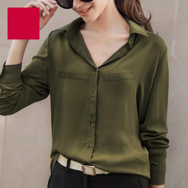 Plus Size Ladies Blouses Casual Women's Long Sleeved Solid Shirt