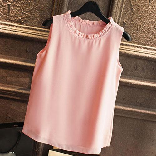 White Elegant Ruffle Sleeveless Women’s Casual Blouse Tops for Summer