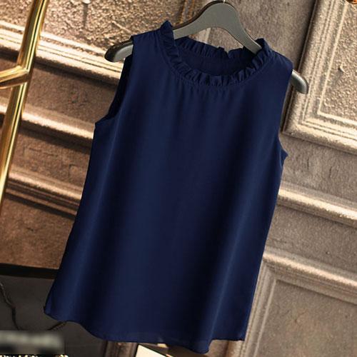 White Elegant Ruffle Sleeveless Women’s Casual Blouse Tops for Summer