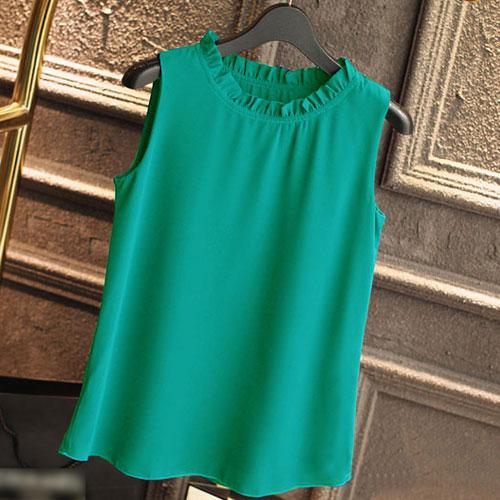 White Elegant Ruffle Sleeveless Women’s Casual Blouse Tops for Summer