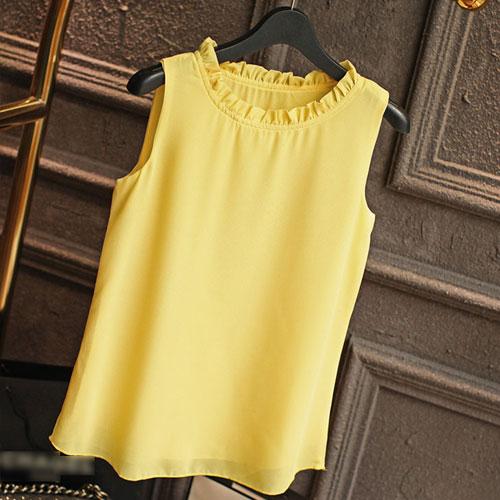 White Elegant Ruffle Sleeveless Women’s Casual Blouse Tops for Summer