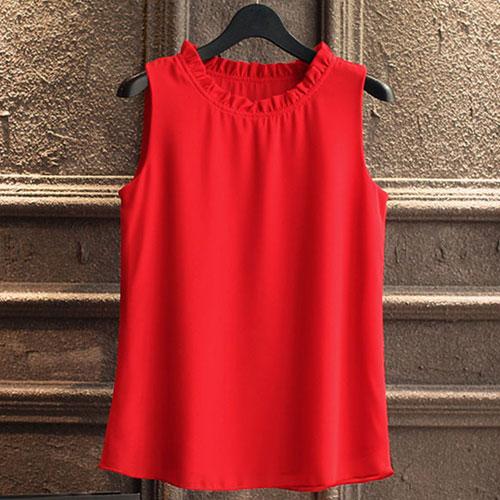 White Elegant Ruffle Sleeveless Women’s Casual Blouse Tops for Summer