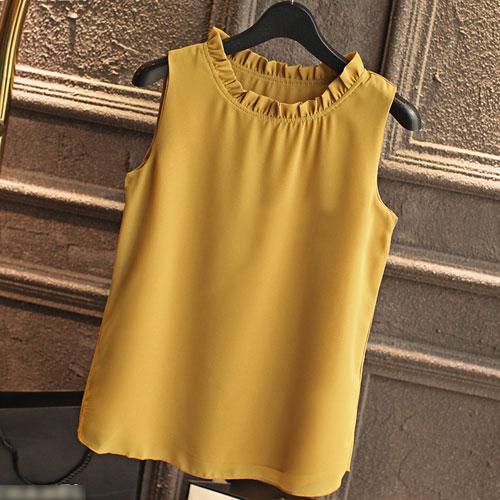 White Elegant Ruffle Sleeveless Women’s Casual Blouse Tops for Summer