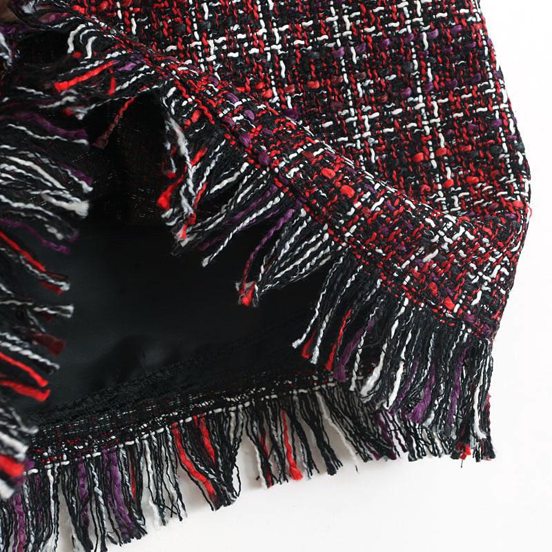 Winter Autumn Woollen Plaid Straight Mini Skirt in Vintage Style for Women