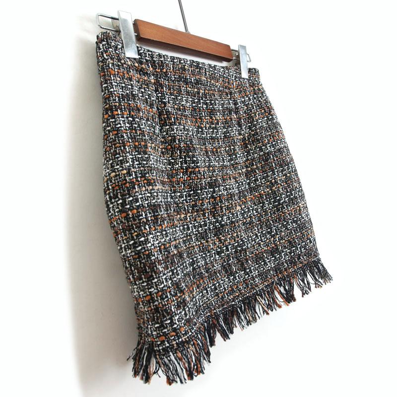 Winter Autumn Woollen Plaid Straight Mini Skirt in Vintage Style for Women