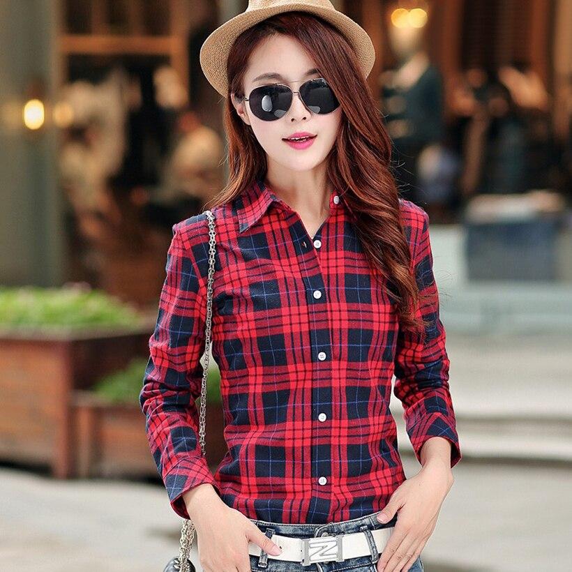 Women's Casual Lapel Plus Size Long Sleeve Plaid Checks Flannel Shirt