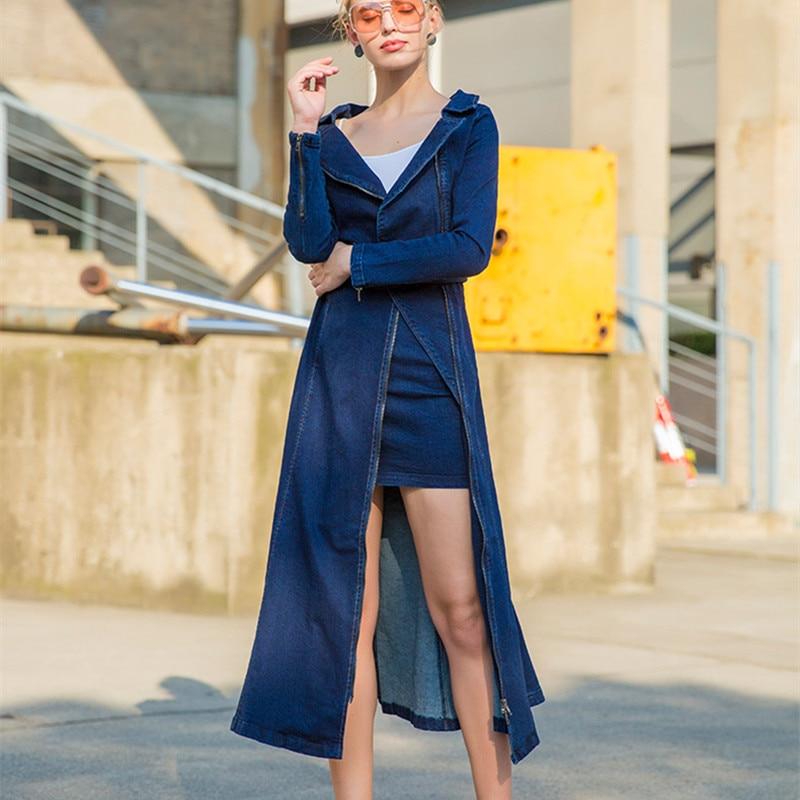 Women's Long Mid-Calf Turn-down Collar Trench Dress with Belt
