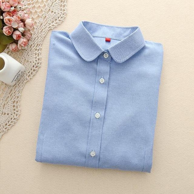 Women's Oxford Long Sleeve Solid Casual Blouse with Buttons and Collar