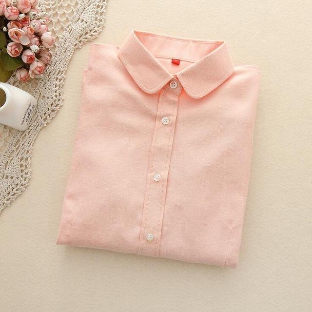 Women's Oxford Long Sleeve Solid Casual Blouse with Buttons and Collar
