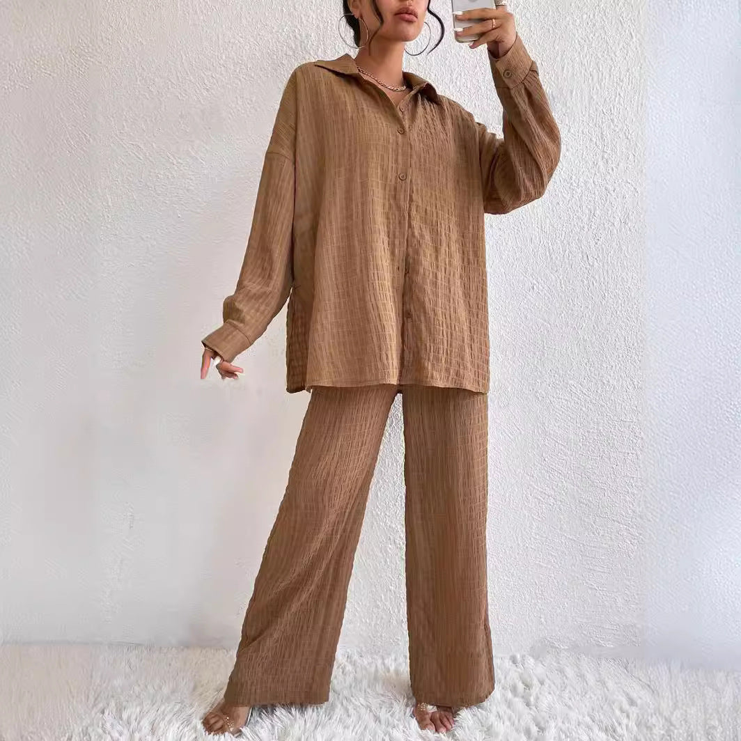 Fashion Casual European And American Style Pleated Trousers Long Sleeve Lapel Elegant Suit Women