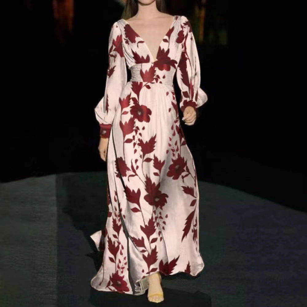 Temperament V-Neck Ladies Swing Waist Dress