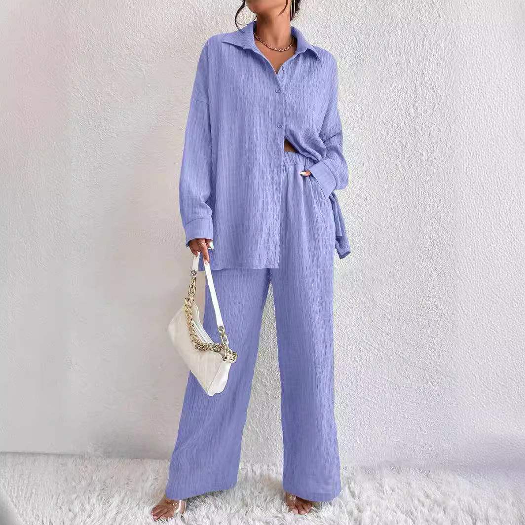 Fashion Casual European And American Style Pleated Trousers Long Sleeve Lapel Elegant Suit Women
