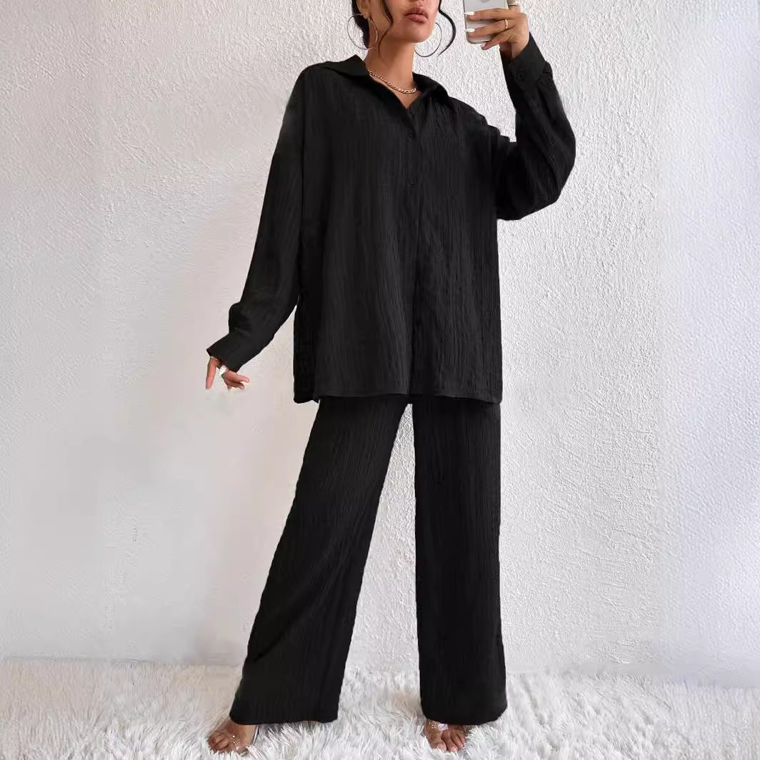 Fashion Casual European And American Style Pleated Trousers Long Sleeve Lapel Elegant Suit Women