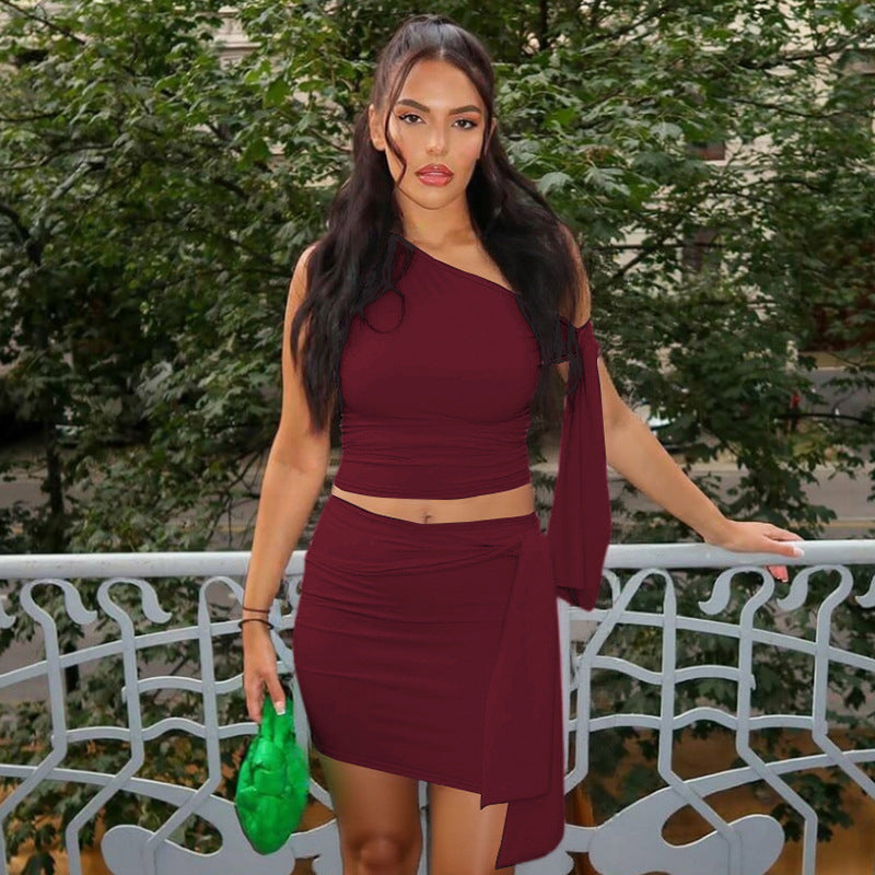 Women's Fashion Diagonal Collar Lace Up Slim Fit Suit