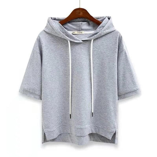 Spring And Summer Women's Clothing New Half Sleeve Split Half Sleeve Hooded T-shirt
