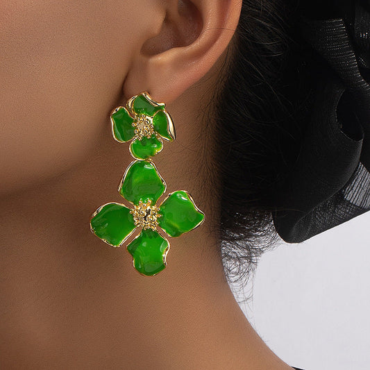Fashion Temperament Enamel Drip Glazed Pairs Of Flower Stud Earrings