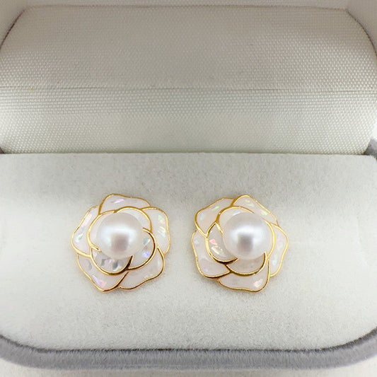 Drip Glazed Camellia Ear Stud Pendant Ring Suit