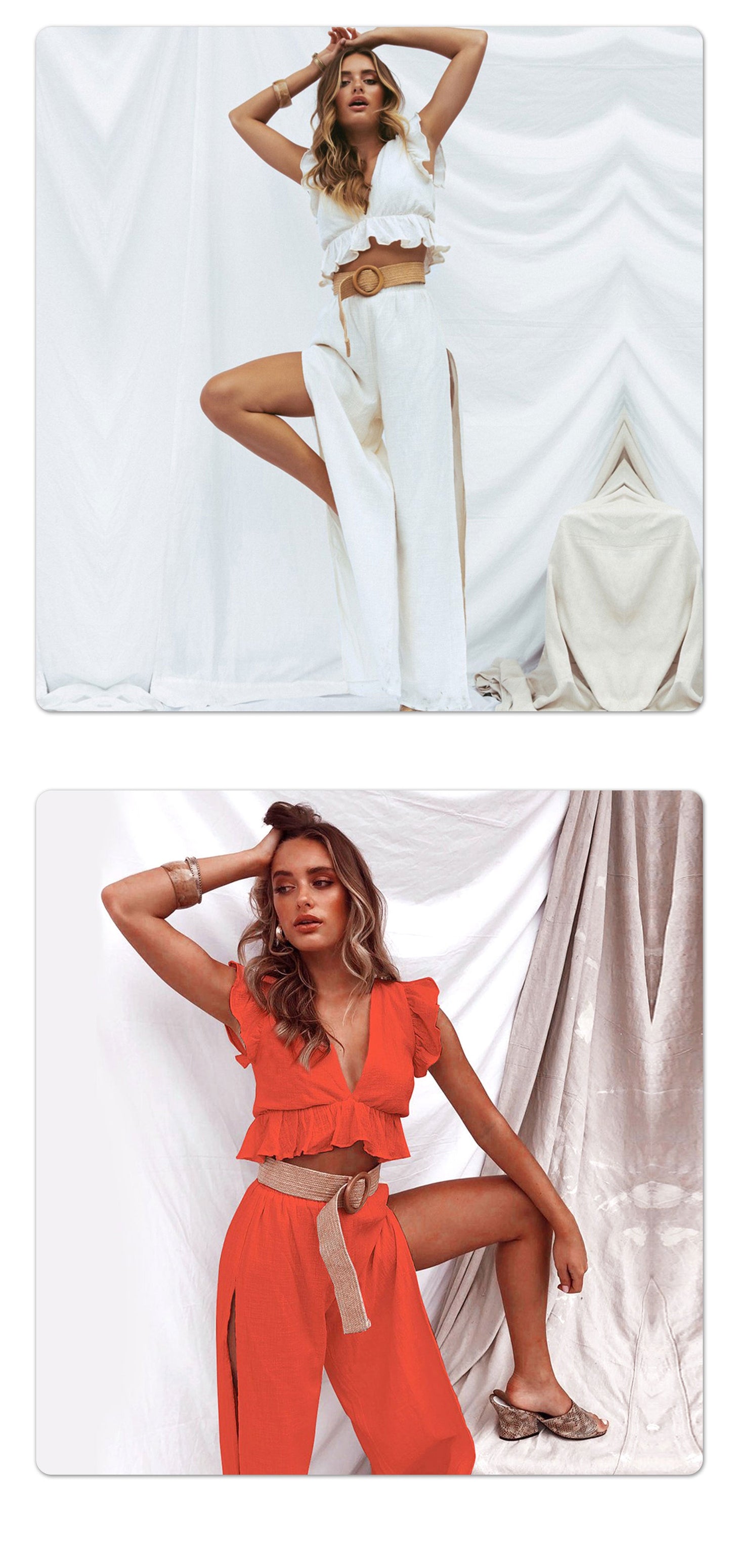 Top Split Wide Leg Pants Two-piece Set