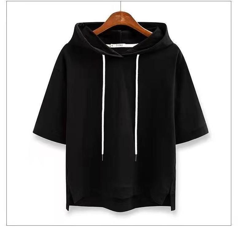 Spring And Summer Women's Clothing New Half Sleeve Split Half Sleeve Hooded T-shirt