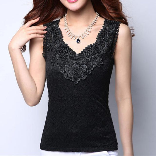 6XL Women's Summer Fashion Lace Sleeveless Crochet Blouse Shirt