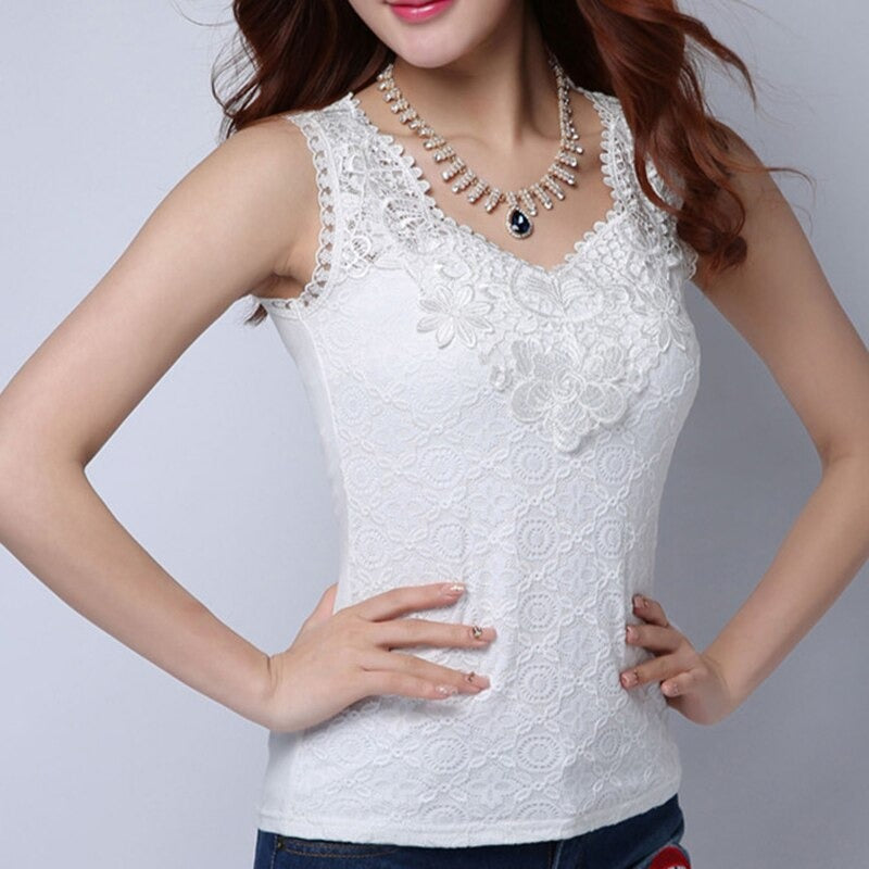 6XL Women's Summer Fashion Lace Sleeveless Crochet Blouse Shirt