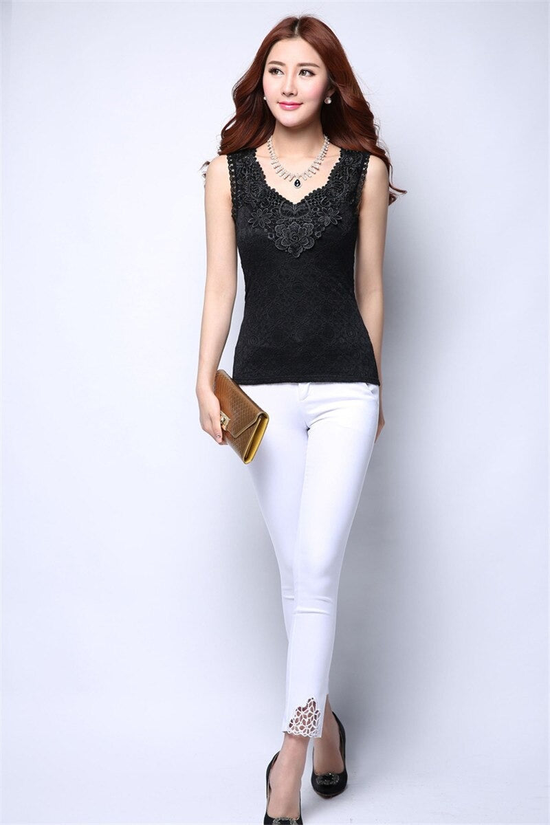 6XL Women's Summer Fashion Lace Sleeveless Crochet Blouse Shirt