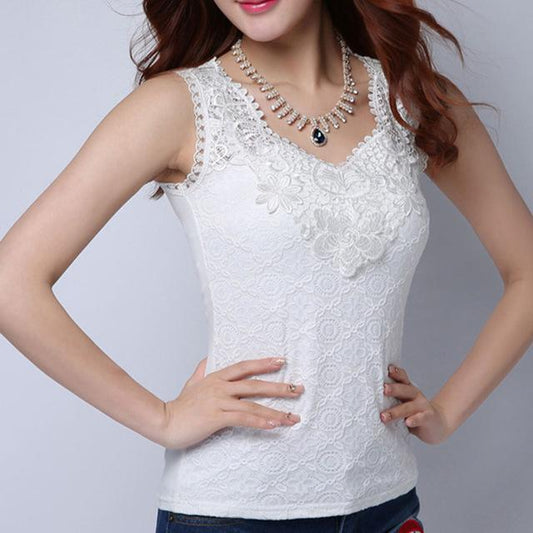 6XL Women's Summer Fashion Lace Sleeveless Crochet Blouse Shirt