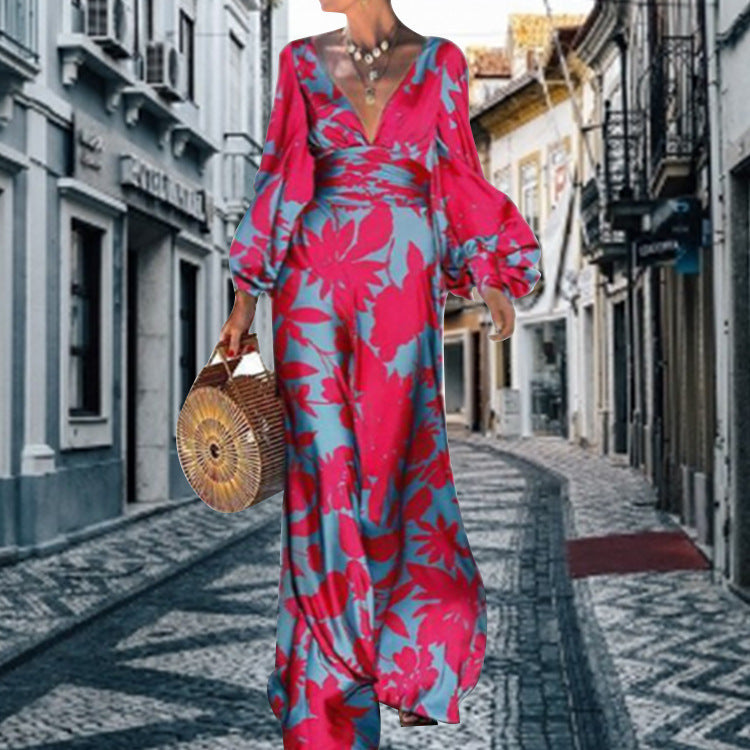 Temperament V-Neck Ladies Swing Waist Dress
