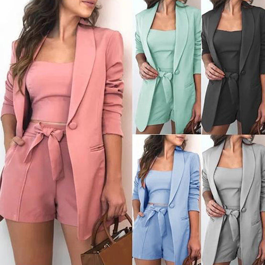 Three-piece suit of pure color slim temperament