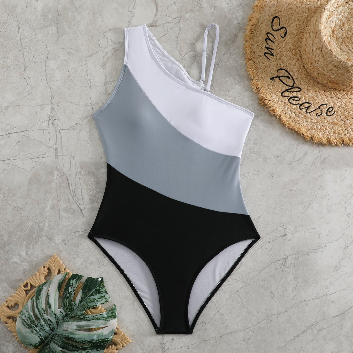 Clothing One-piece Color Contrast Patchwork Swimsuit