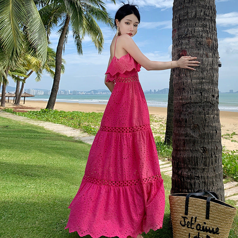 Real Shot Ruffled Stitching Heavy Industry Sling Dress Vacation