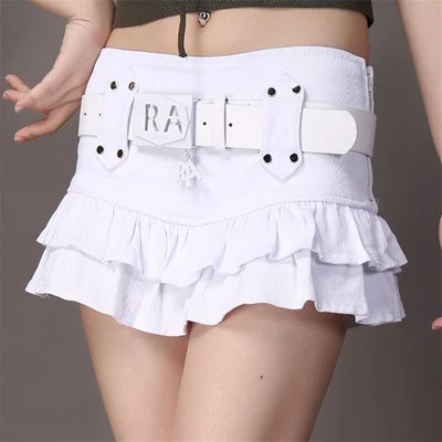 Women's Punk Gothic Style Low Waist Solid Pattern Denim Mini Skirt