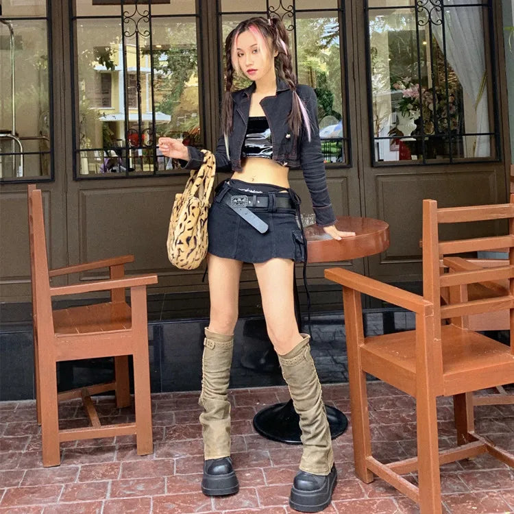 Women's Punk Gothic Style Low Waist Solid Pattern Denim Mini Skirt