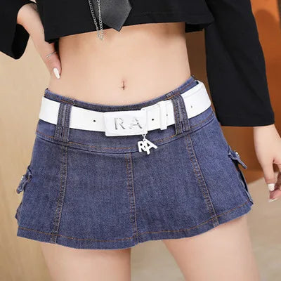 Women's Punk Gothic Style Low Waist Solid Pattern Denim Mini Skirt