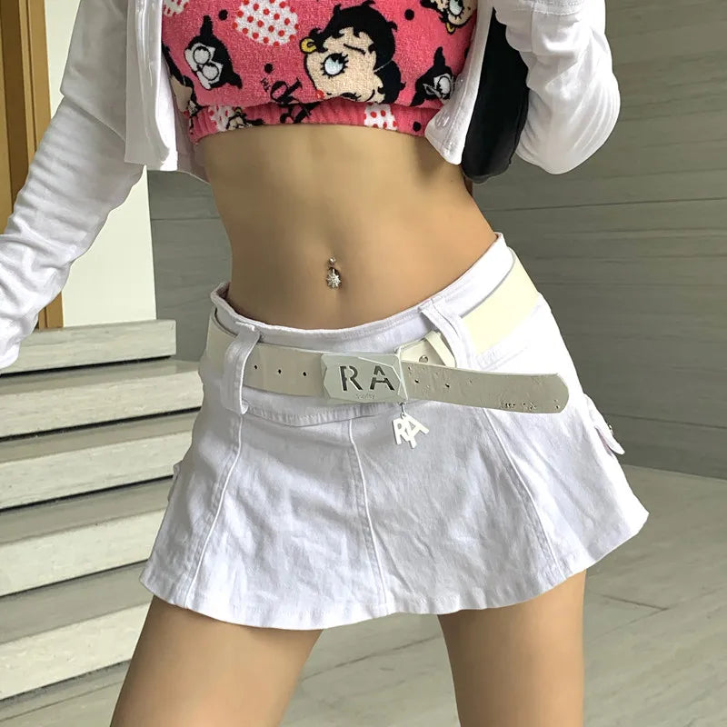 Women's Punk Gothic Style Low Waist Solid Pattern Denim Mini Skirt