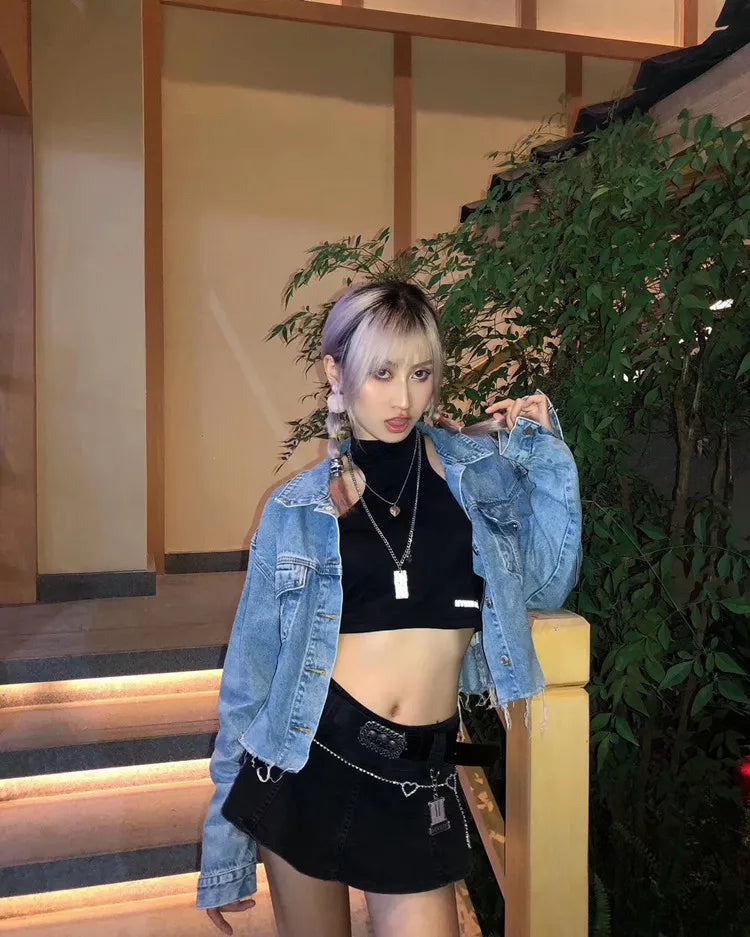 Women's Punk Gothic Style Low Waist Solid Pattern Denim Mini Skirt