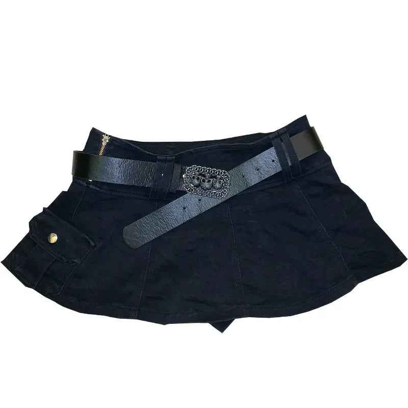 Women's Punk Gothic Style Low Waist Solid Pattern Denim Mini Skirt